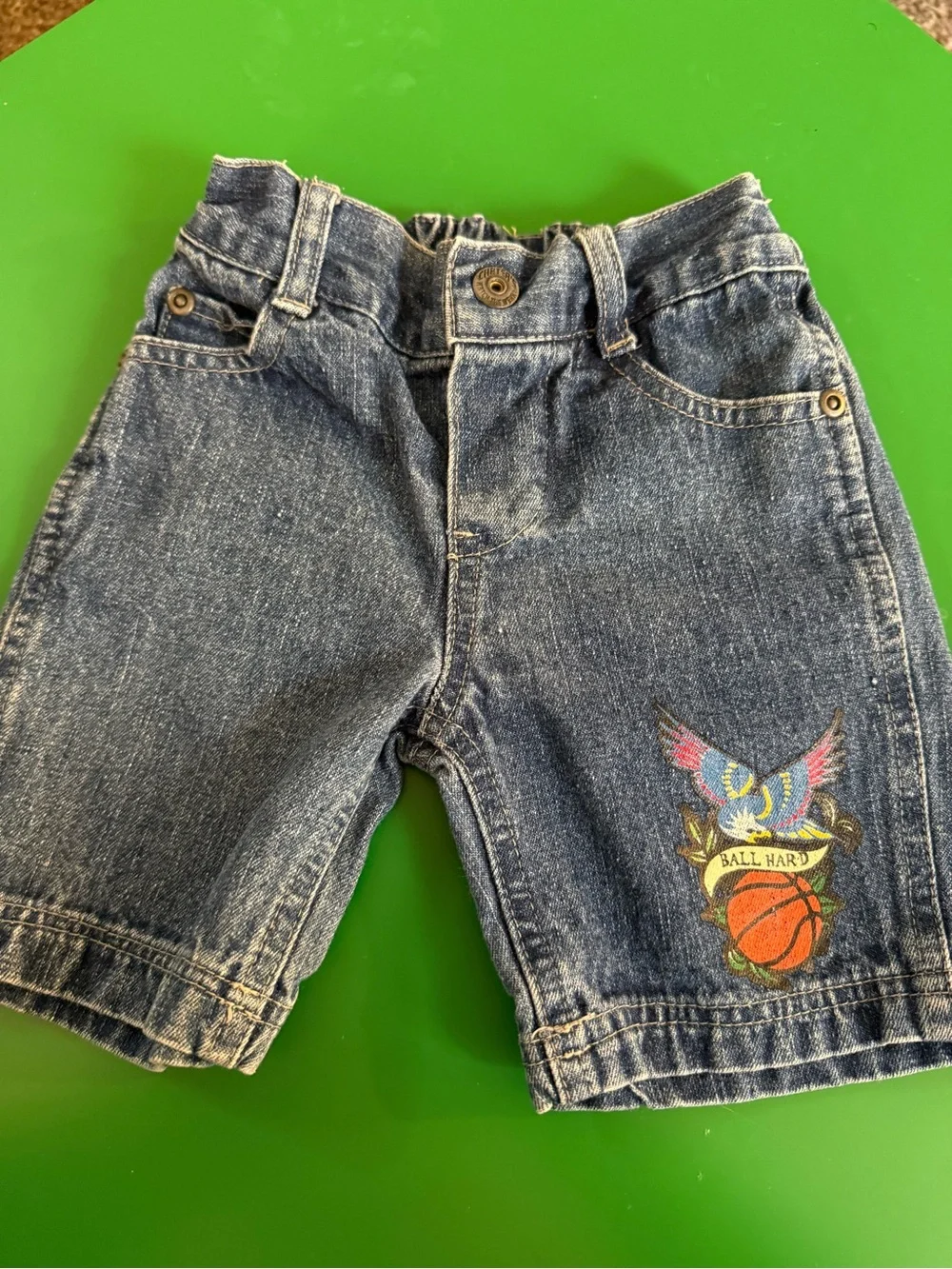 Carter's Denim Shorts with Colorful Basketball Patch - Blue